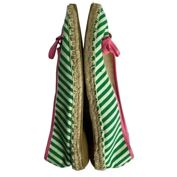 Extra-fine Sugar Espadrilles Size 6 Green/White Stripe with Pink Bow Flats - Picture 11 of 16